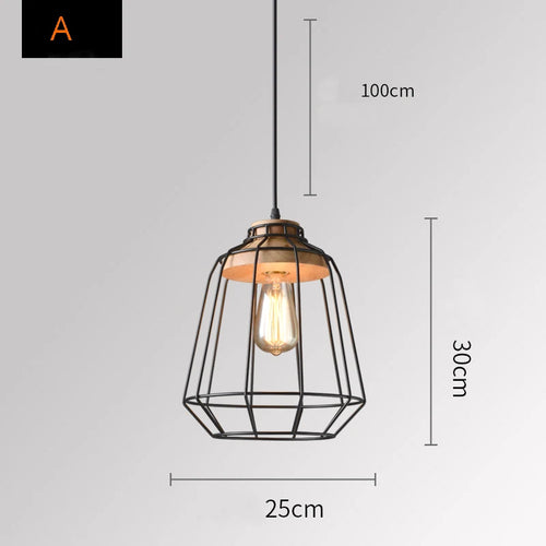 Retro wooden and iron cage pendant light for bar or café