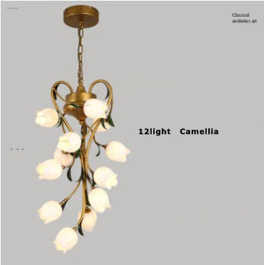 Nordic iron pendant light with glass lily, tulip and camellia for decorative lighting - vue 11 sur 12