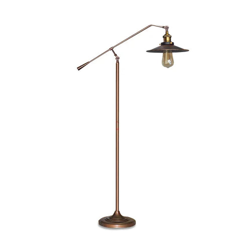Vintage industrial wrought iron long arm floor lamp - vue 2 sur 7