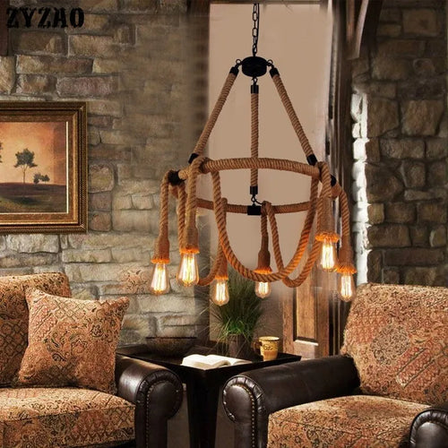 Vintage industrial style hemp rope pendant light - vue 5 sur 7