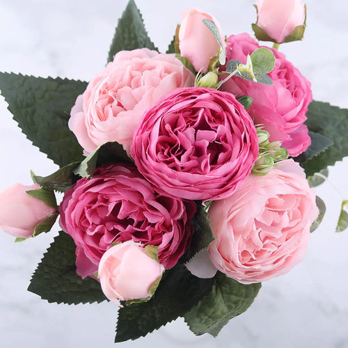 Artificial silk peony flower bouquet for indoor decoration - vue 12 sur 18