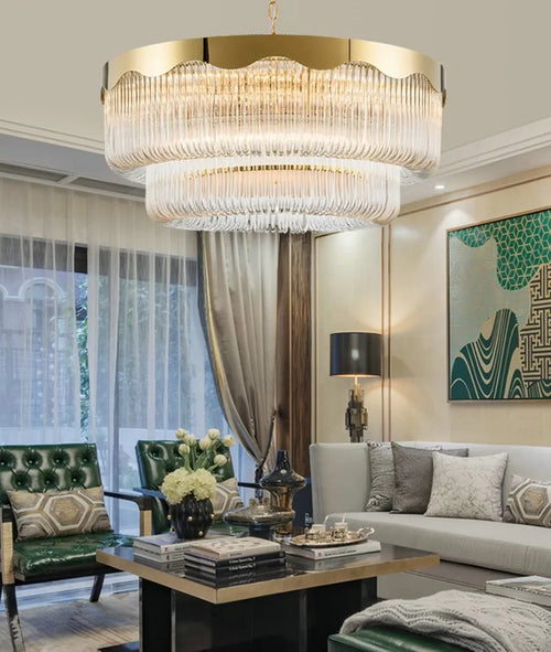 Modern crystal glass pendant chandelier with elegant design - vue 2 sur 6