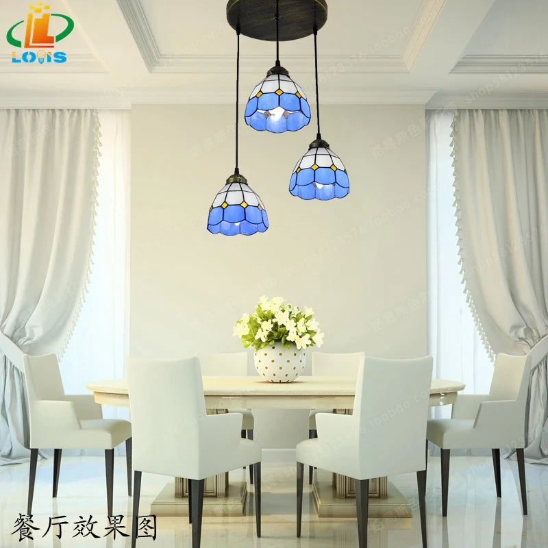 Modern tiffany table lamp with three-level decorative dome lighting - vue 9 sur 10