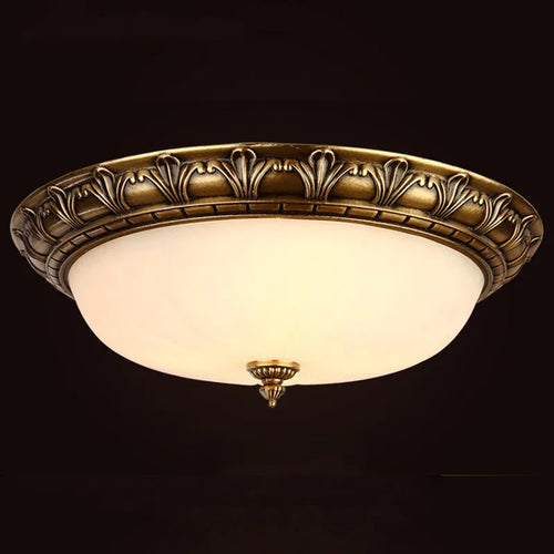 Vintage copper ceiling light with round glass shade - vue 3 sur 6