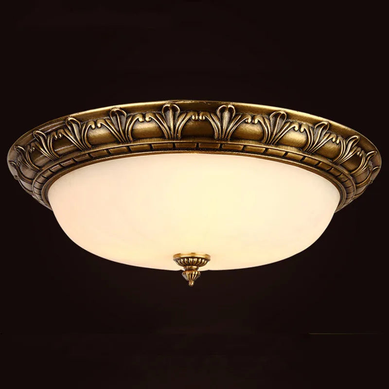 Vintage copper ceiling light with round glass shade - vue 3 sur 6