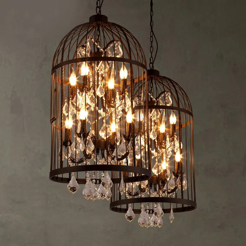 American vintage iron bird cage crystal chandelier