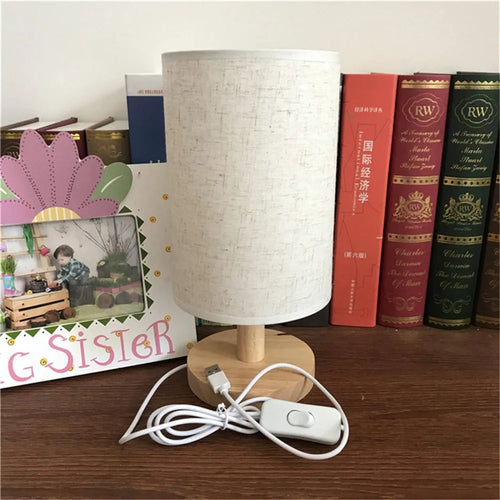Modern minimalist LED desk lamp in fabric and wood USB - vue 6 sur 9