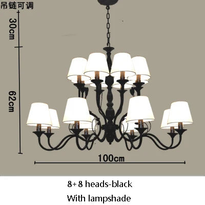 Retro black iron vintage industrial chandelier for indoor lighting