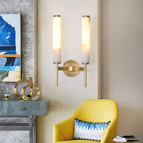 Elegant and simple copper and natural marble wall light - vue 4 sur 8