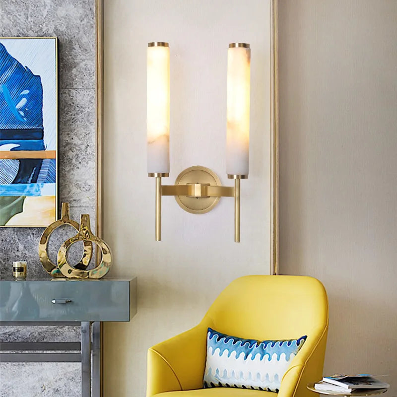 Elegant and simple copper and natural marble wall light - vue 3 sur 8