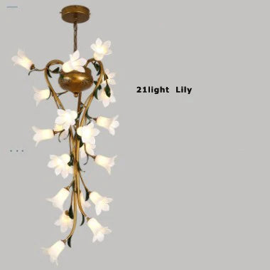 Nordic iron pendant light with glass lily, tulip and camellia for decorative lighting - vue 13 sur 12