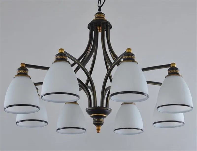 Vintage Nordic and American wrought iron and glass chandelier