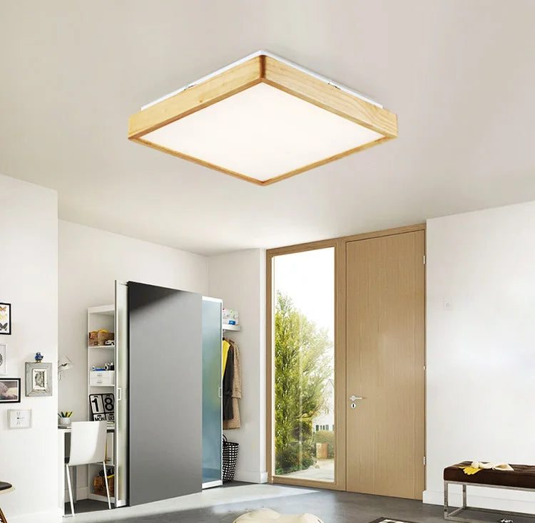 Square wooden LED ceiling light Nordic style - vue 3 sur 6