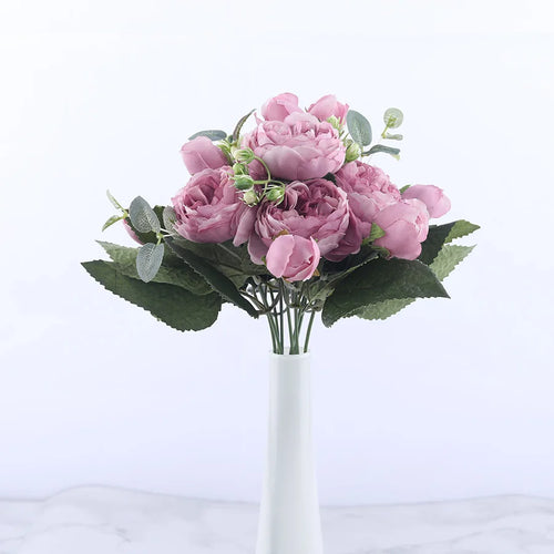 Artificial silk peony flower bouquet for indoor decoration - vue 4 sur 18
