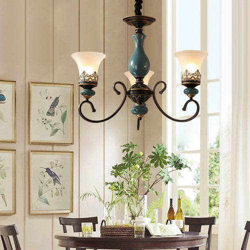 Retro modern luxury ceramic LED chandelier - vue 4 sur 10