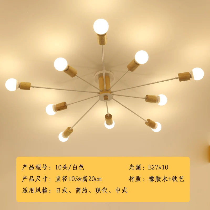 Modern solid wood LED ceiling light with creative Nordic design