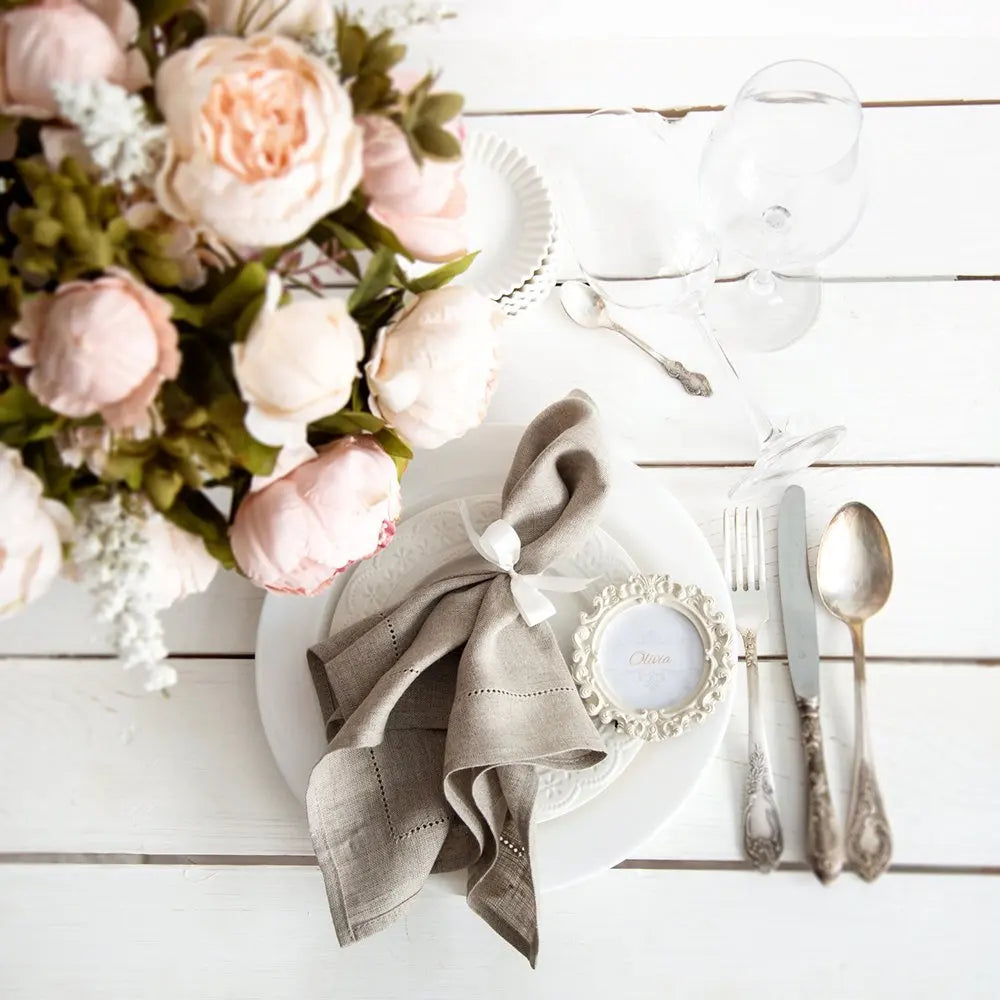 Embroidered lace linen table napkin, European style - vue 9 sur 13