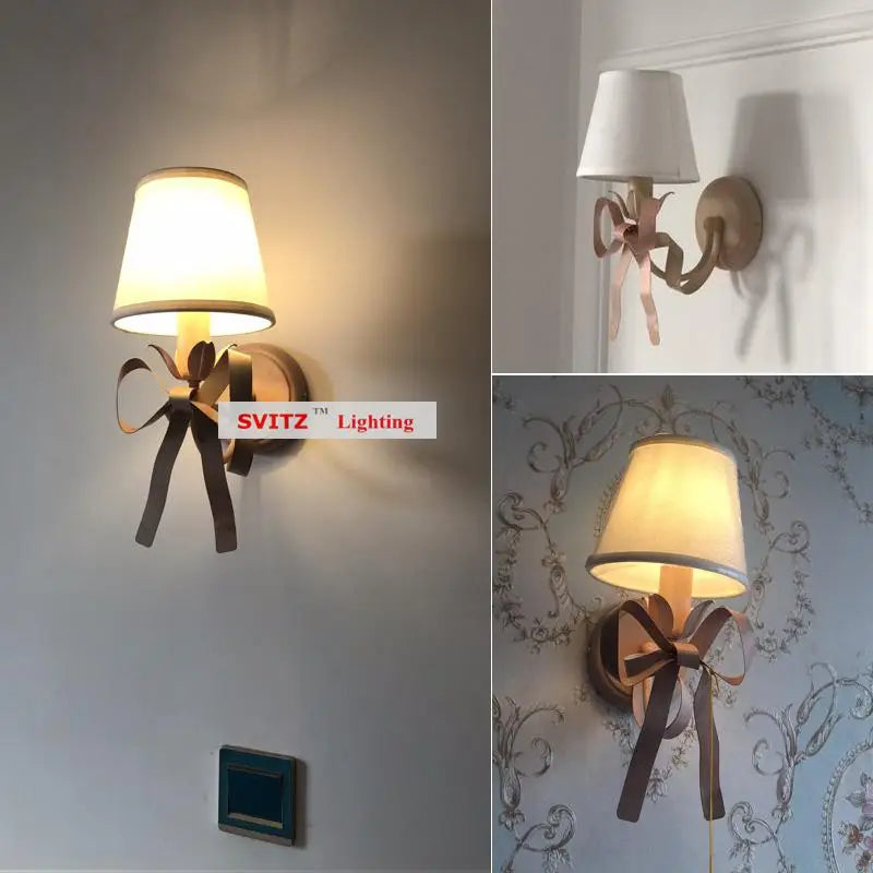 Bow fabric wall light for girls' bedroom - vue 6 sur 9