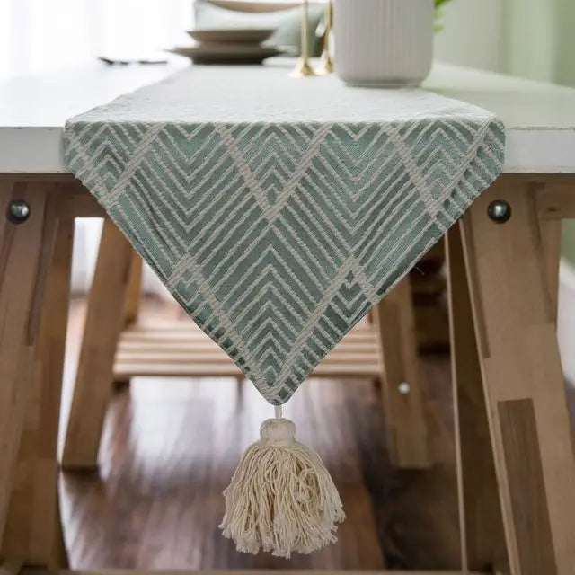 Embroidered table runner with geometric patterns, bohemian style