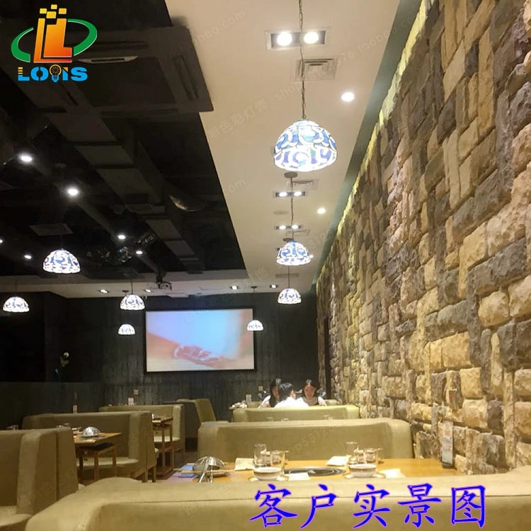 Kapok chandelier for Mediterranean restaurant with Tiffany glass lighting - vue 2 sur 6