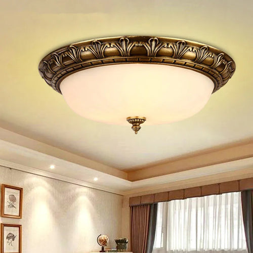 Vintage copper ceiling light with round glass shade - vue 5 sur 6