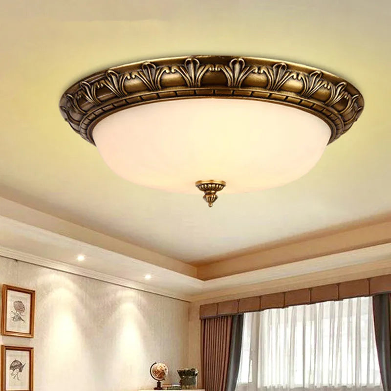 Vintage copper ceiling light with round glass shade - vue 5 sur 6