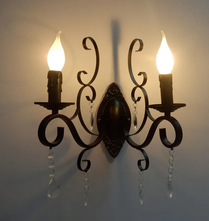 Vintage double head metal crystal wall light - vue 4 sur 6