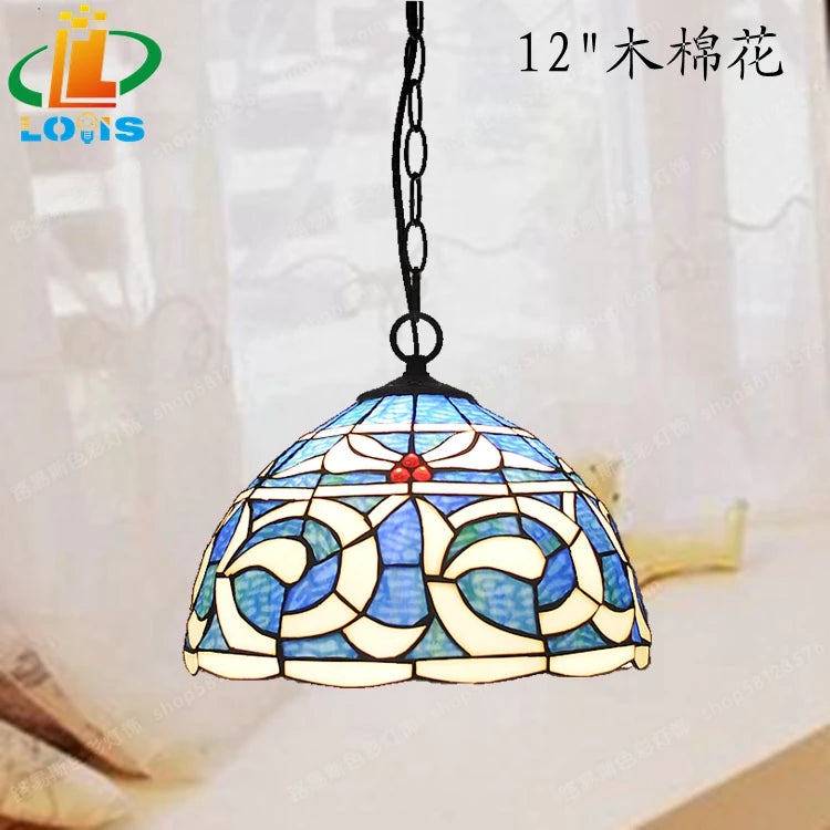 Kapok chandelier for Mediterranean restaurant with Tiffany glass lighting - vue 6 sur 6