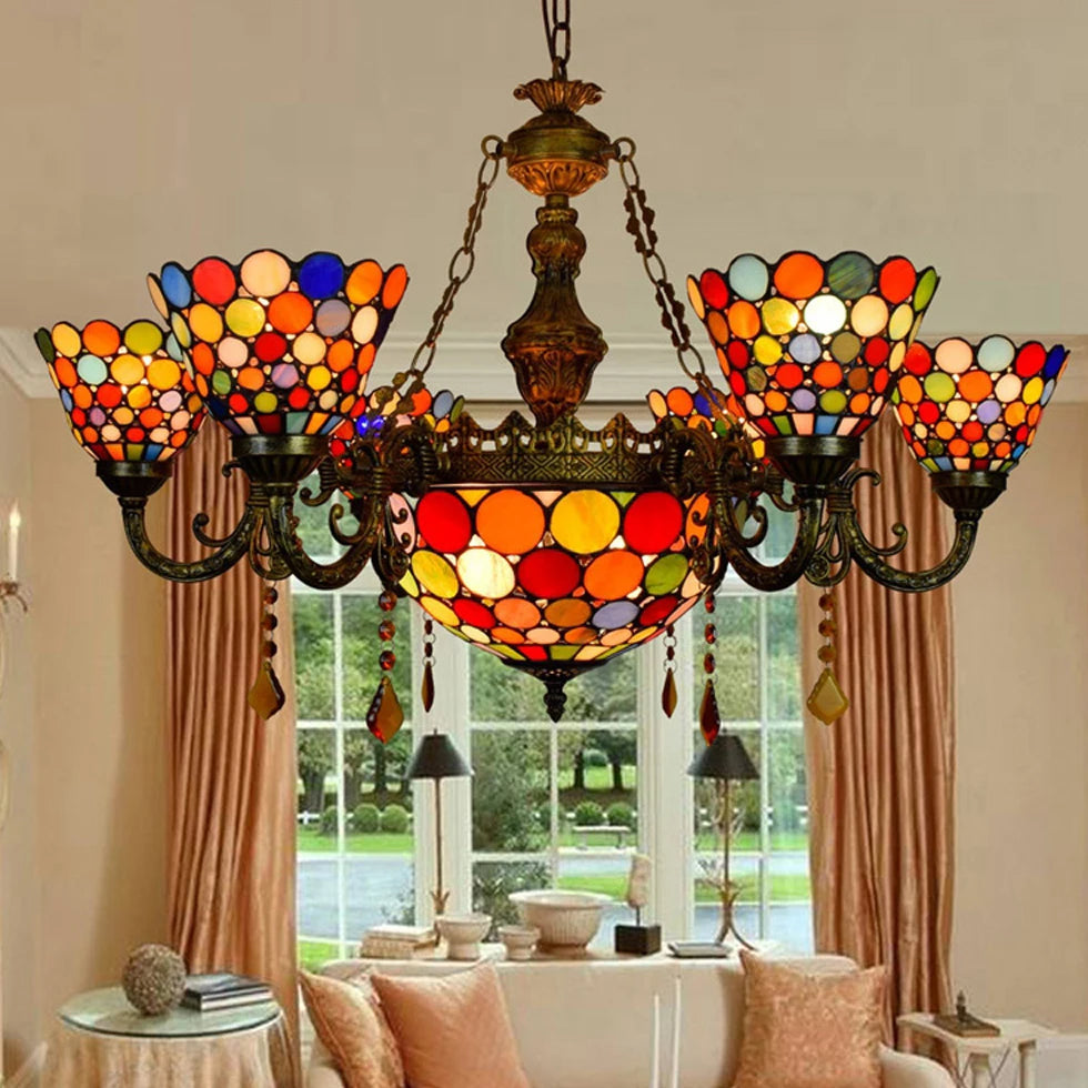 Modern Tiffany glass pendant light for indoor lighting - vue 3 sur 6