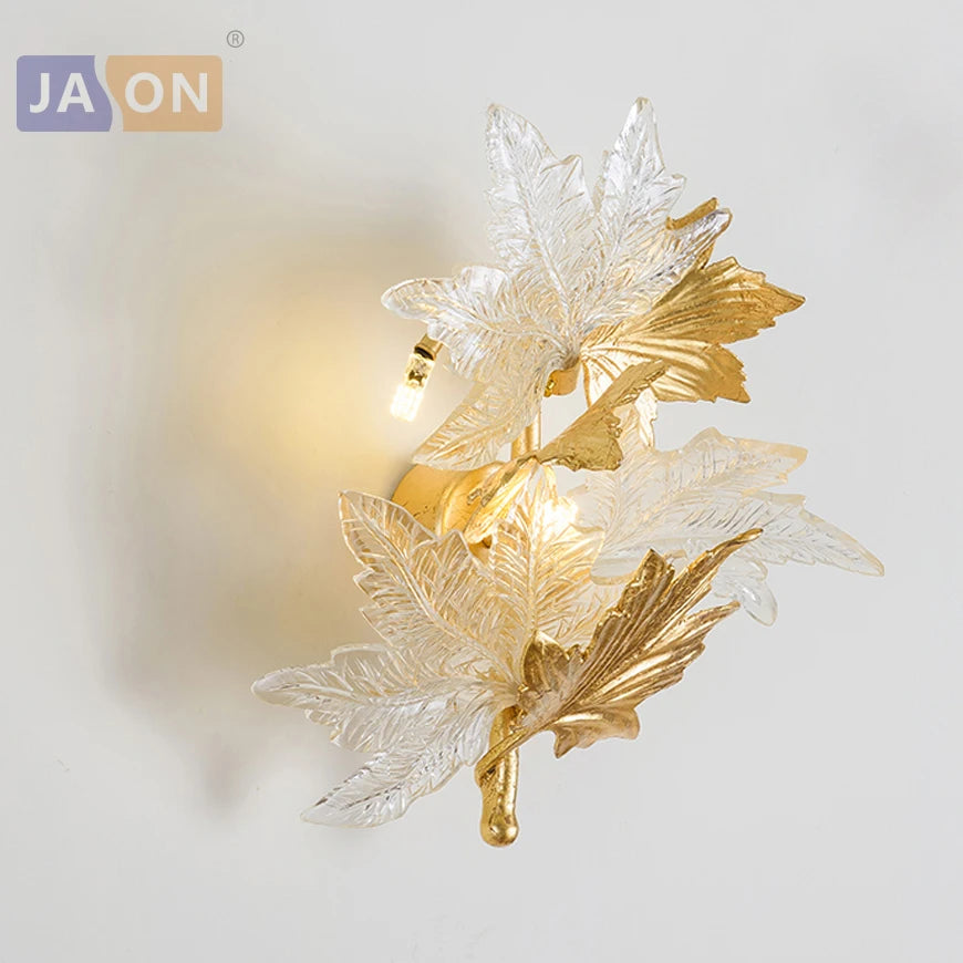 Modern g4 LED copper and glass lamp with maple leaves - vue 6 sur 6