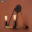 Vintage hemp rope and iron double head wall light