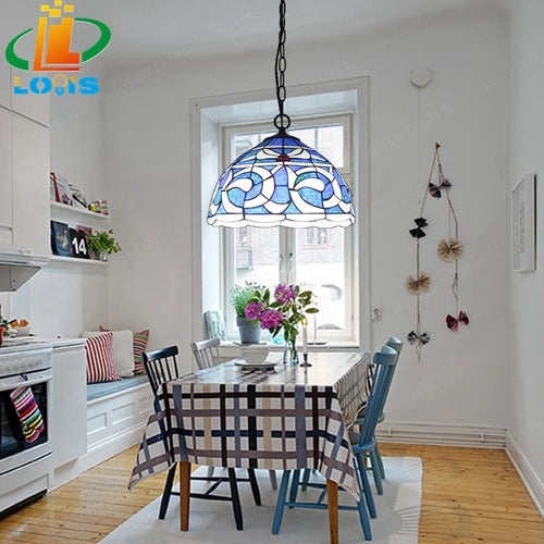 Kapok chandelier for Mediterranean restaurant with Tiffany glass lighting - vue 3 sur 6