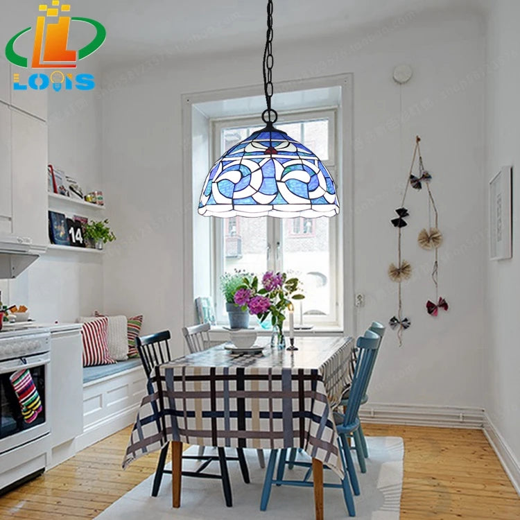 Kapok chandelier for Mediterranean restaurant with Tiffany glass lighting - vue 3 sur 6
