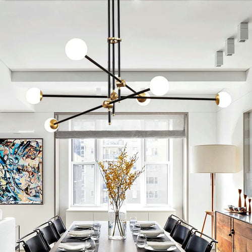 Lightweight metal chandelier with elegant glass spheres - vue 5 sur 6