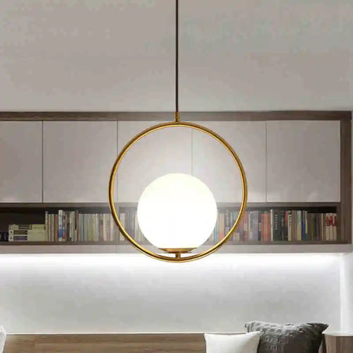 Vintage industrial pendant light with glass globe - vue 3 sur 8