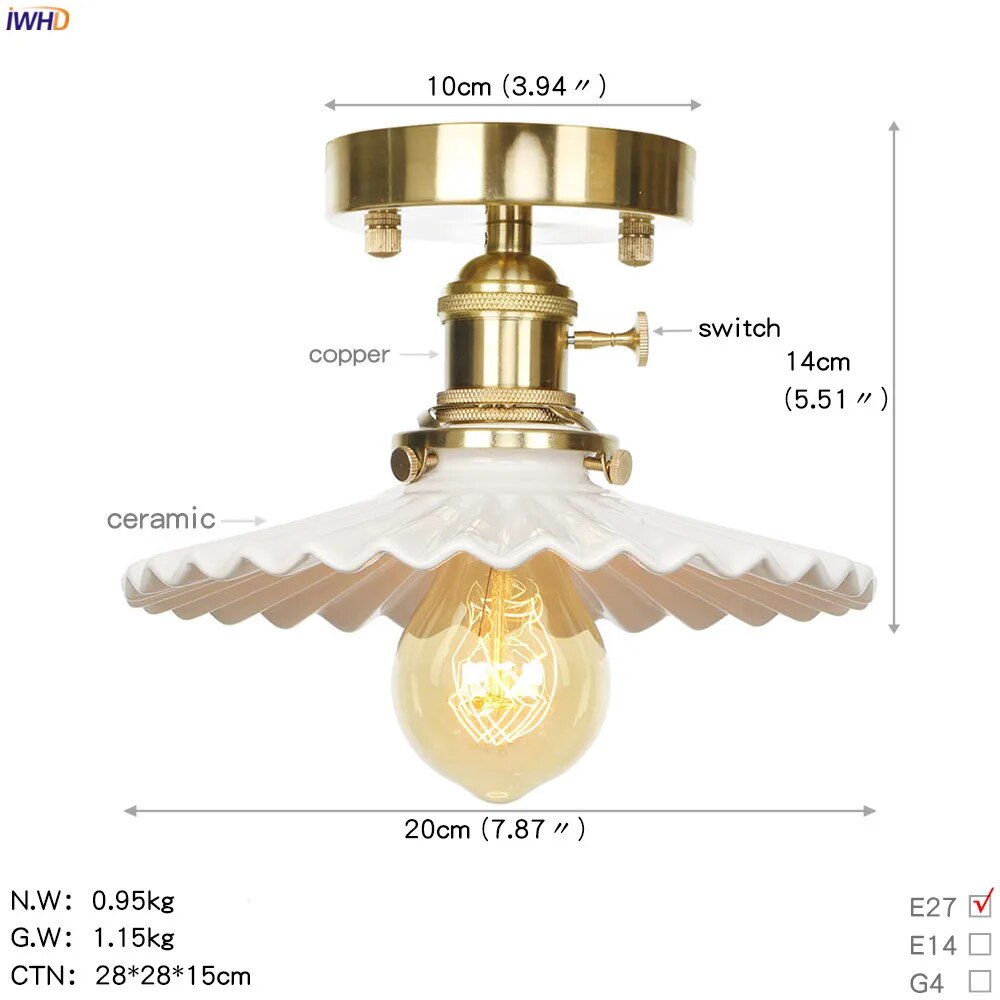 Nordic style copper ceiling light with glass shade - vue 15 sur 15