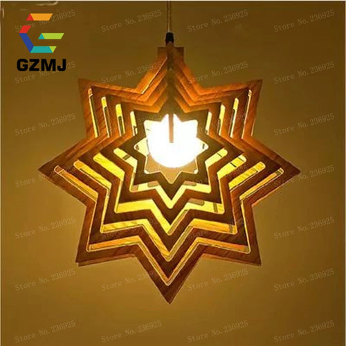 Retro vintage wooden pendant light with LED, American style for lofts - vue 3 sur 6