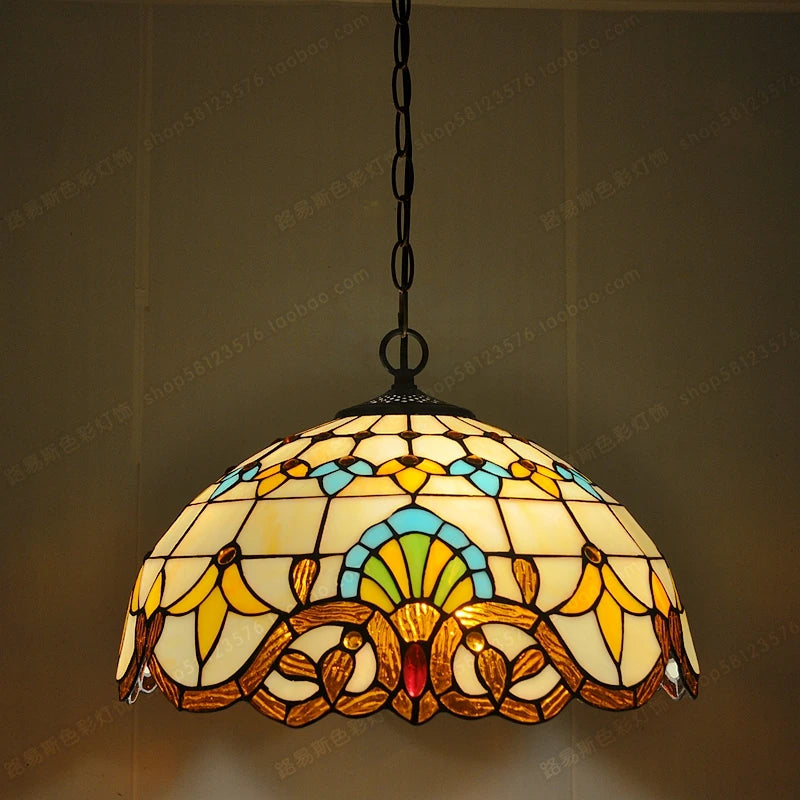 Tiffany glass chandelier for antique European cafés and restaurants