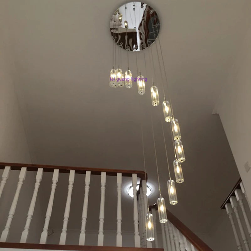 Modern crystal pendant light with spiral LED lighting