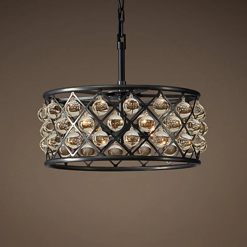 Retro iron and crystal LED pendant light - vue 3 sur 6