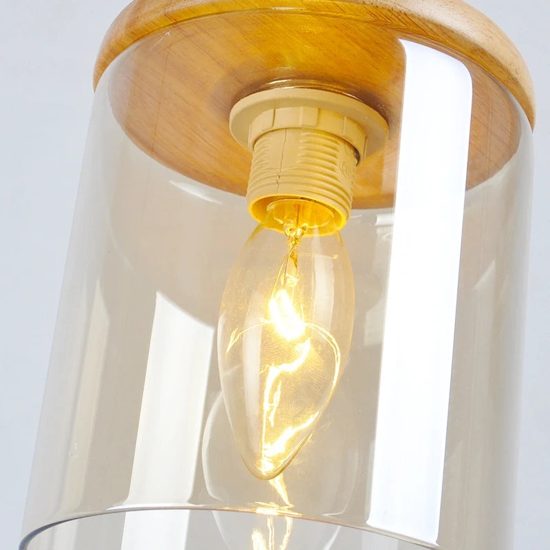 gzmj simple glass and wood pendant light - vue 8 sur 8