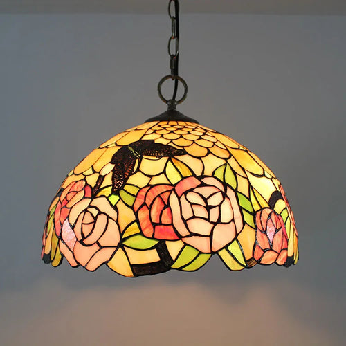 Retro stained glass chandelier for café and restaurant - vue 6 sur 8
