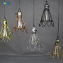 Vintage iron pendant light with lampshade and built-in switch