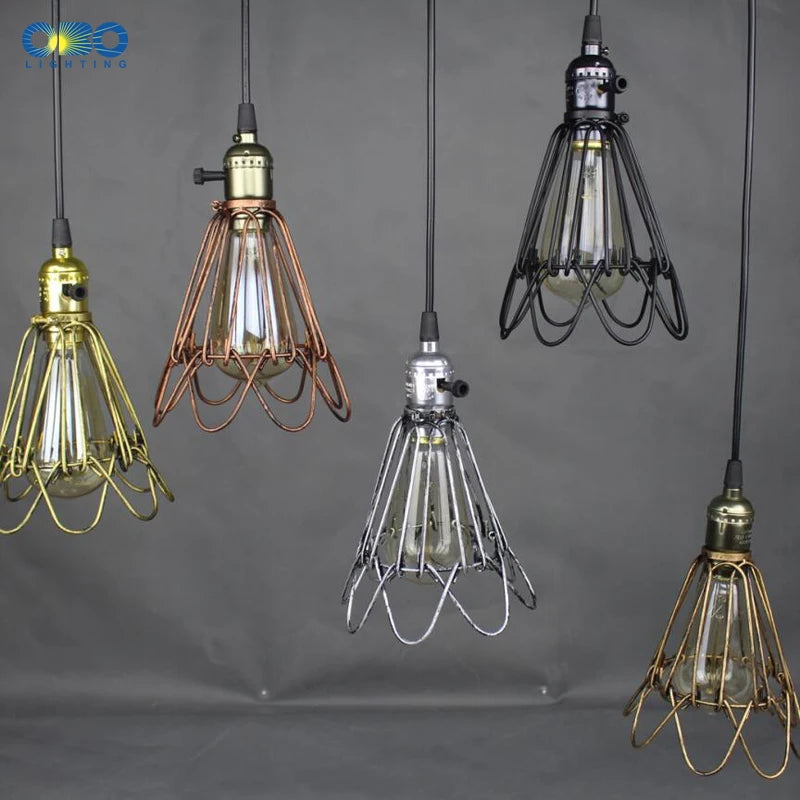 Vintage iron pendant light with lampshade and built-in switch - vue 3 sur 11