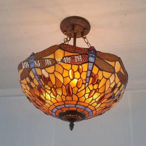 European dragonfly Tiffany chandelier with antique nostalgic light