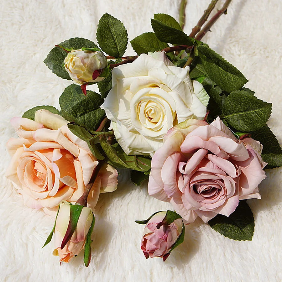 Beautiful artificial silk roses for vintage wedding decoration