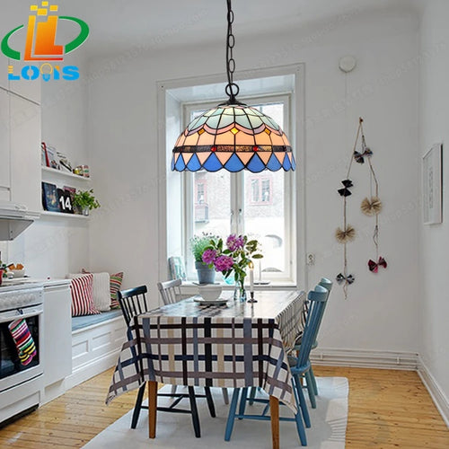 Mediterranean balcony lamp in tiffany glass modern european style - vue 4 sur 6