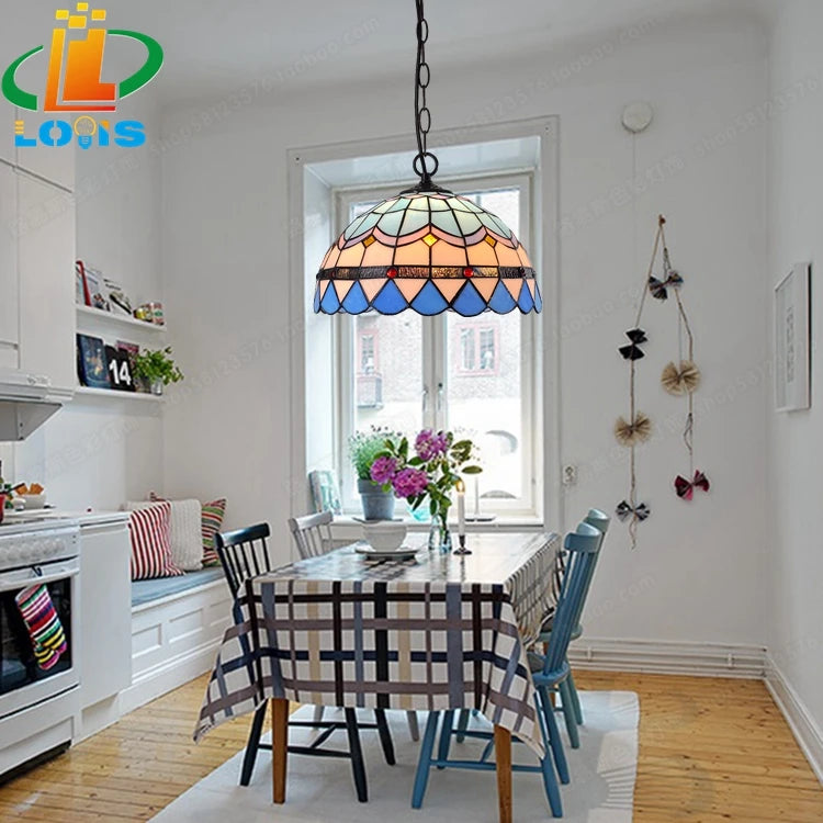 Mediterranean balcony lamp in tiffany glass modern european style - vue 3 sur 6