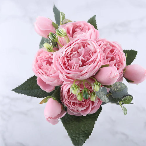 Artificial silk peony flower bouquet for indoor decoration - vue 8 sur 18