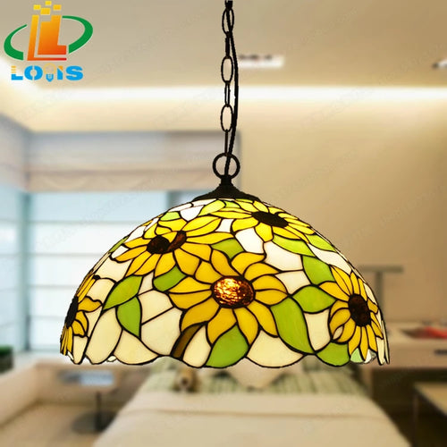 Tiffany glass chandelier with sunflowers for stylish lighting - vue 4 sur 6